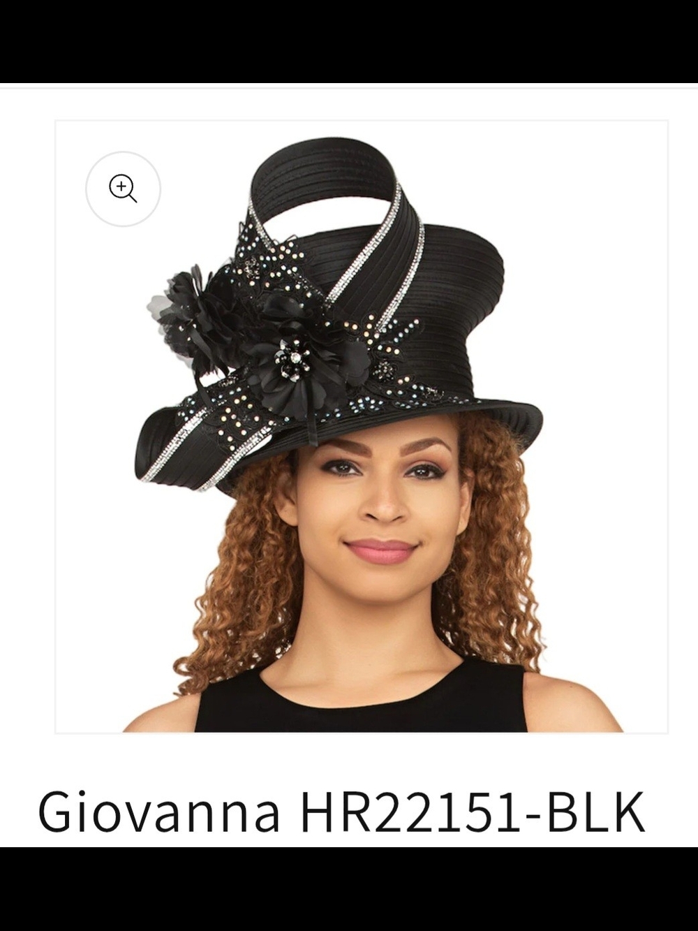 Black Embellished Church Hat with Floral Accent - Picture 6 of 7